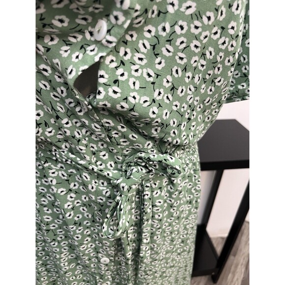 Shibever Midi Shift Dress Women Size L Green Floral Short Sleeve Cottagecore - Picture 9 of 15